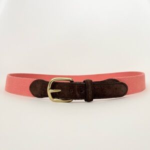 Matt Singer Men's Brown Suede Tip Belt Salmon Canvas Solid Brass Buckle Size 34